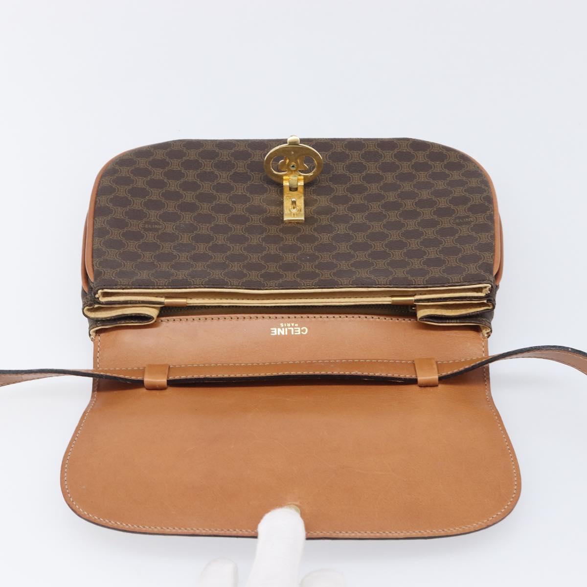 CELINE Macadam Shoulder Bag PVC Leather Brown Gold Tone Auth 201403A
