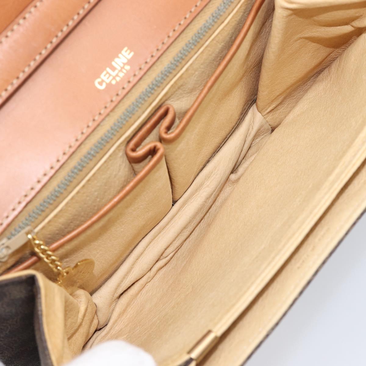 CELINE Macadam Shoulder Bag PVC Leather Brown Gold Tone Auth 201403A