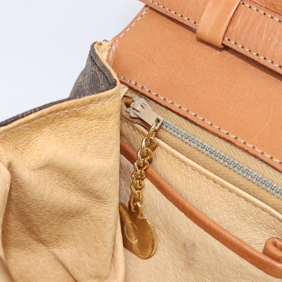 CELINE Macadam Shoulder Bag PVC Leather Brown Gold Tone Auth 201403A