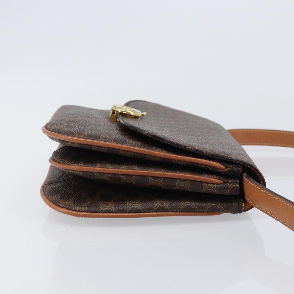 CELINE Macadam Shoulder Bag PVC Leather Brown Gold Tone Auth 201403A