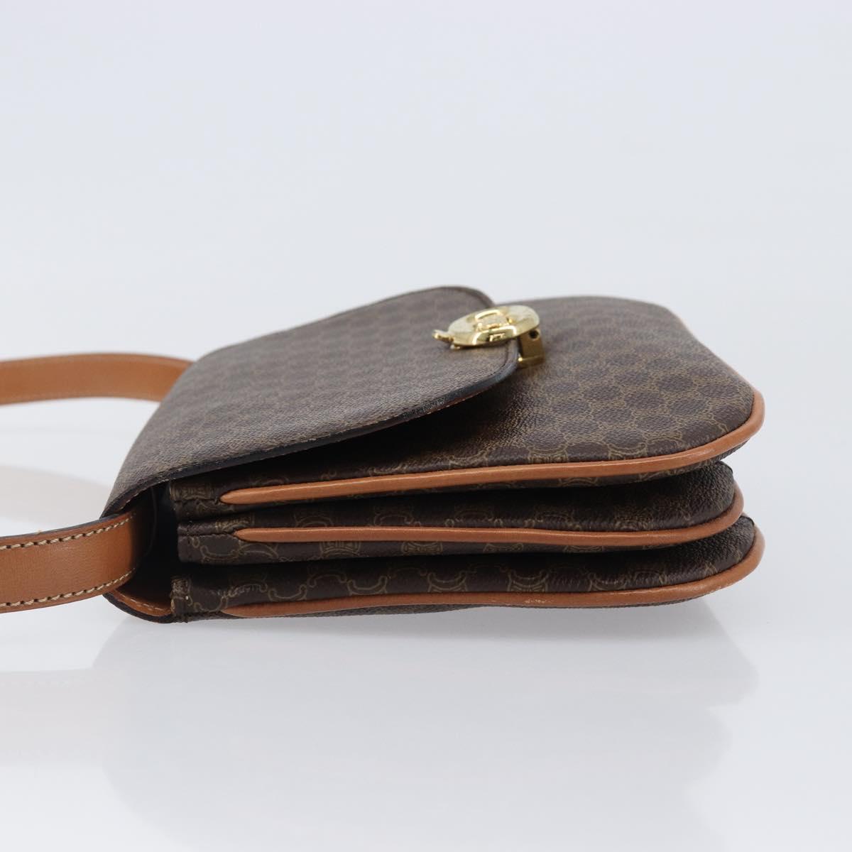 CELINE Macadam Shoulder Bag PVC Leather Brown Gold Tone Auth 201403A
