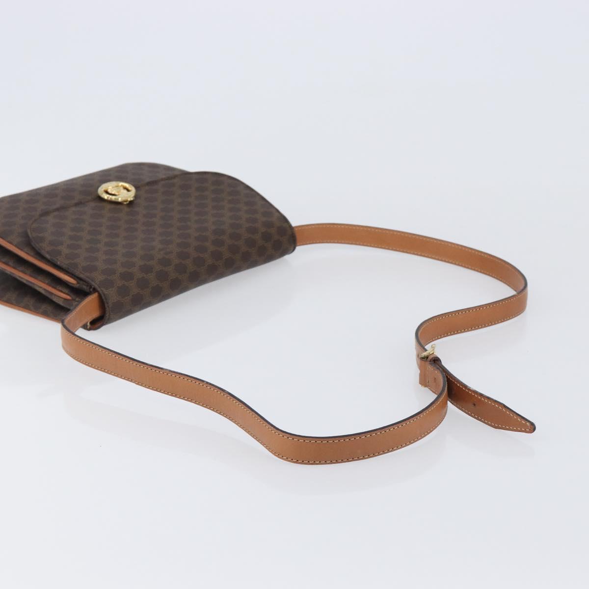 CELINE Macadam Shoulder Bag PVC Leather Brown Gold Tone Auth 201403A