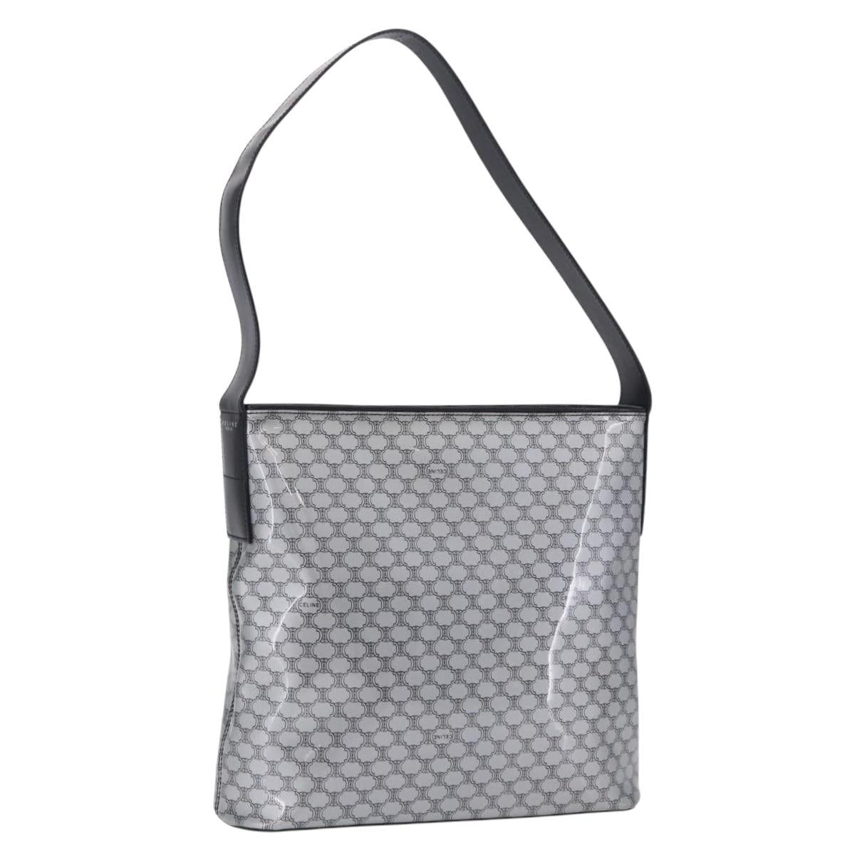 CELINE Macadam Shoulder Bag PVC Leather Silver Black Auth 201404A