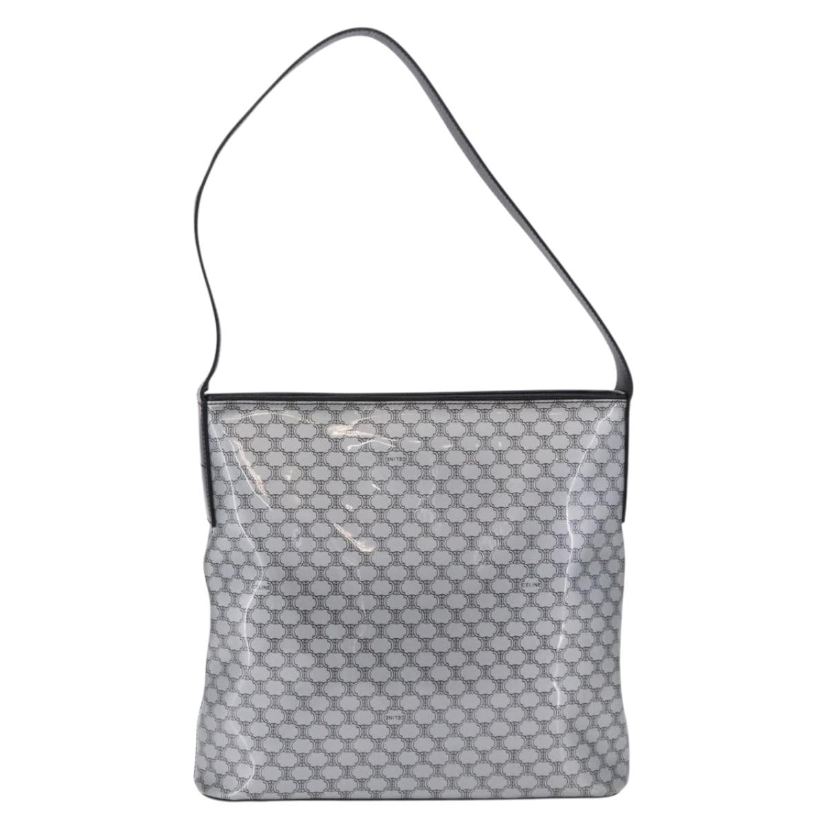 CELINE Macadam Shoulder Bag PVC Leather Silver Black Auth 201404A