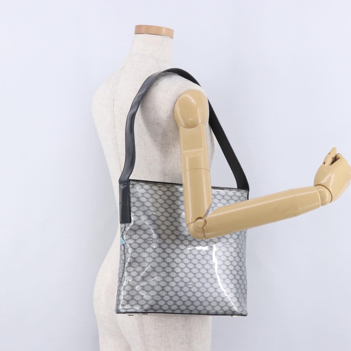 CELINE Macadam Shoulder Bag PVC Leather Silver Black Auth 201404A