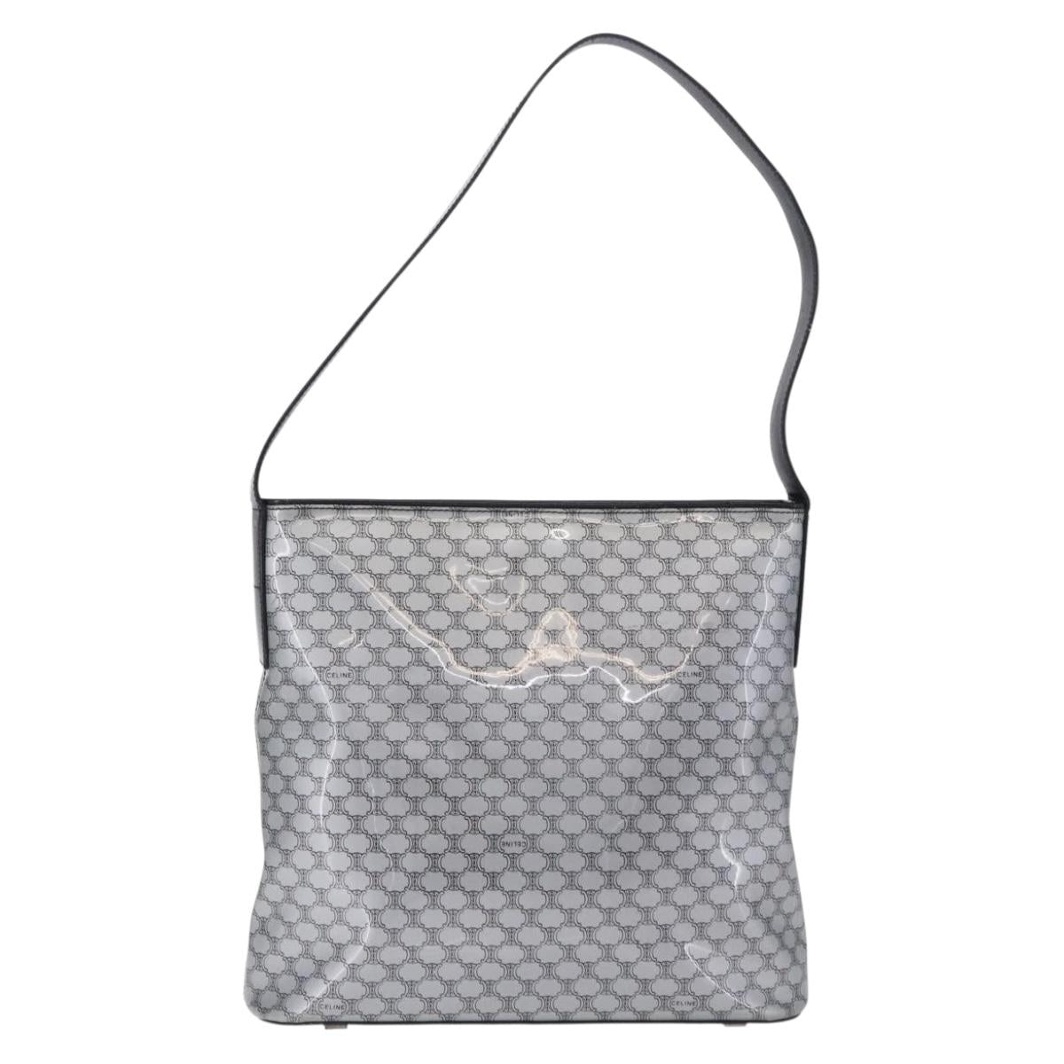 CELINE Macadam Shoulder Bag PVC Leather Silver Black Auth 201404A