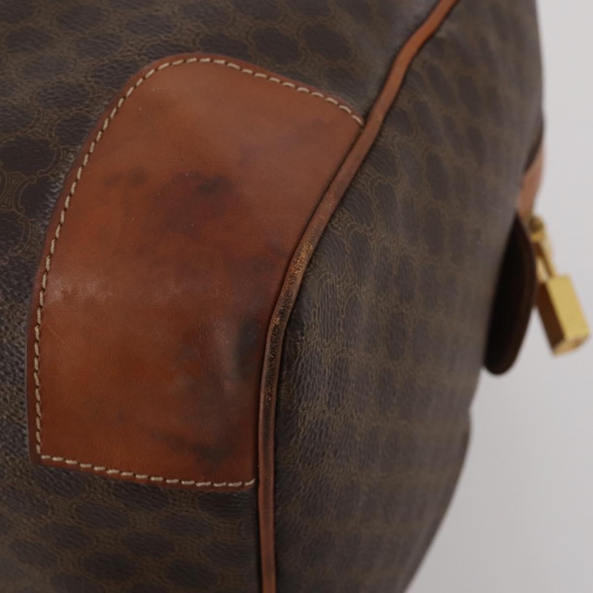 CELINE Macadam Boston Bag PVC Leather Brown Gold Tone Auth 201406