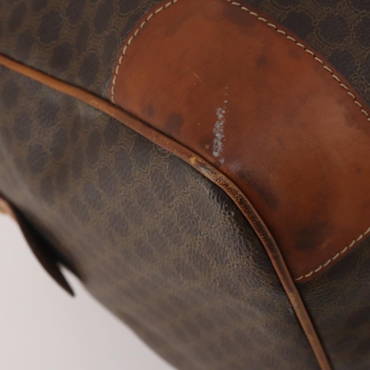 CELINE Macadam Boston Bag PVC Leather Brown Gold Tone Auth 201406