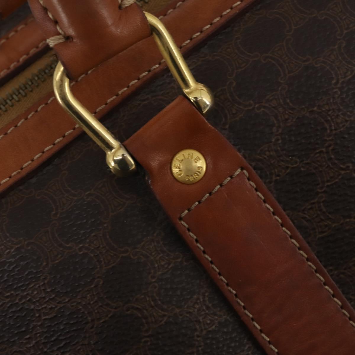 CELINE Macadam Boston Bag PVC Leather Brown Gold Tone Auth 201406