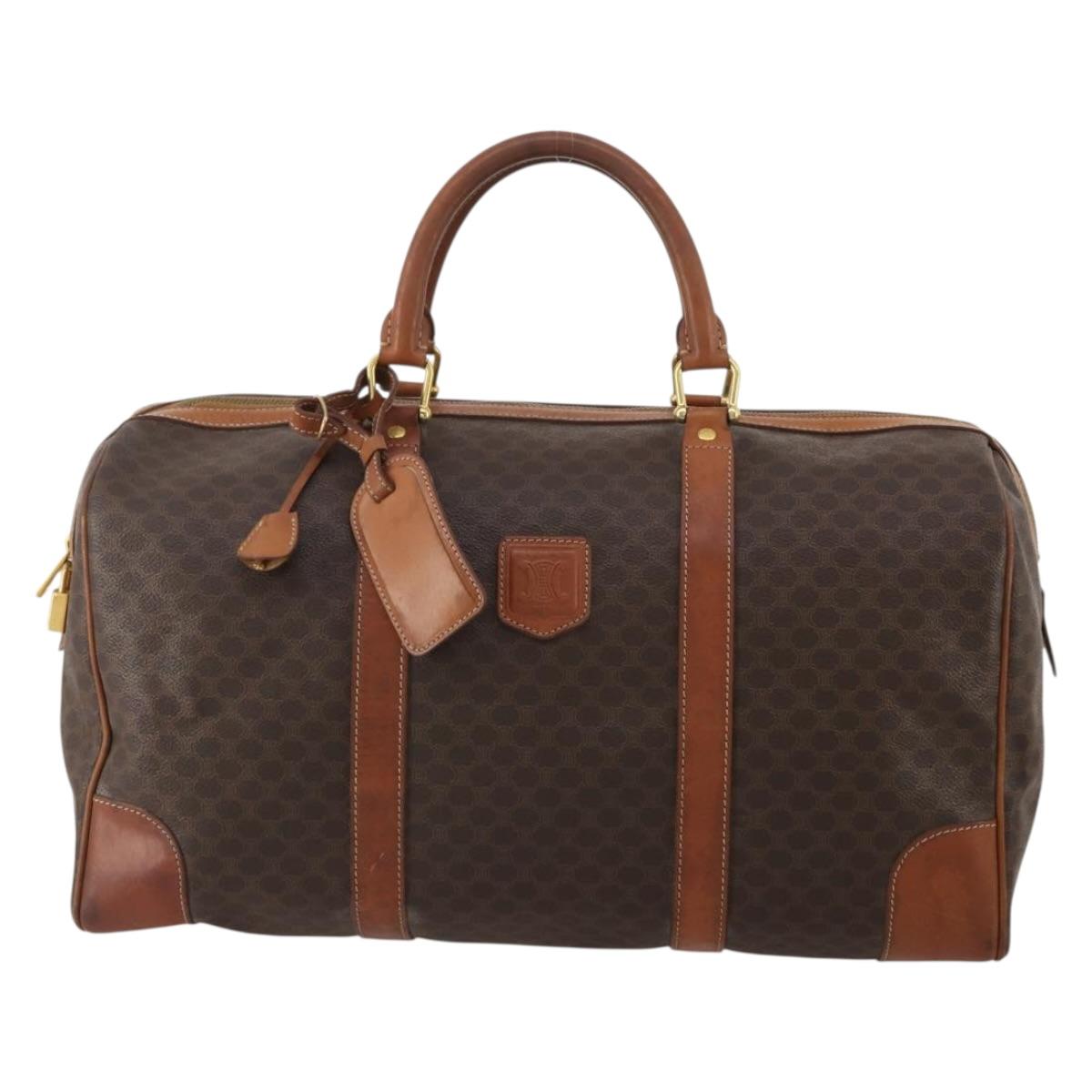 CELINE Macadam Boston Bag PVC Leather Brown Gold Tone Auth 201406