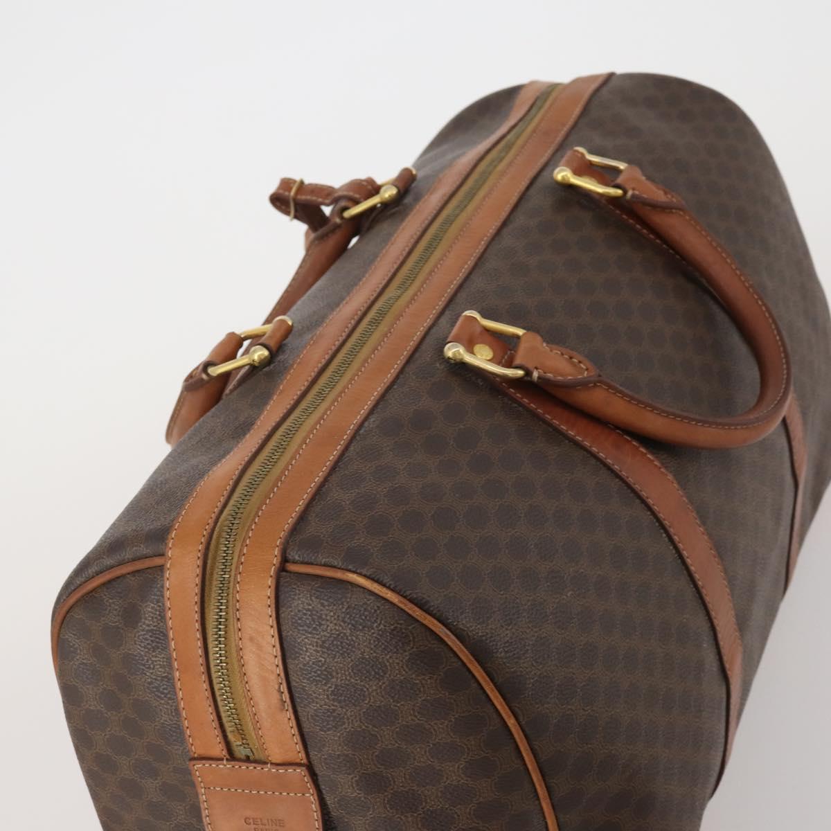 CELINE Macadam Boston Bag PVC Leather Brown Gold Tone Auth 201406