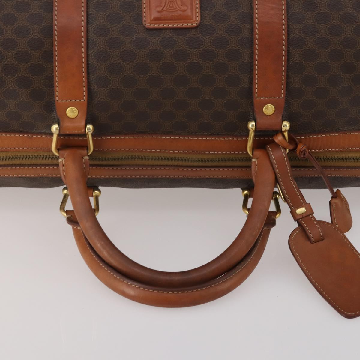 CELINE Macadam Boston Bag PVC Leather Brown Gold Tone Auth 201406
