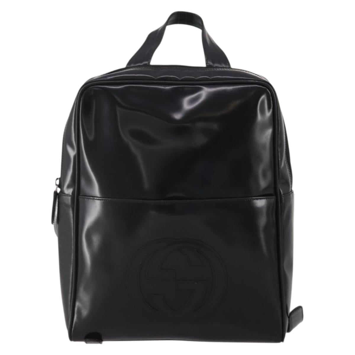 GUCCI Backpack Patent Black Silver Auth 201416