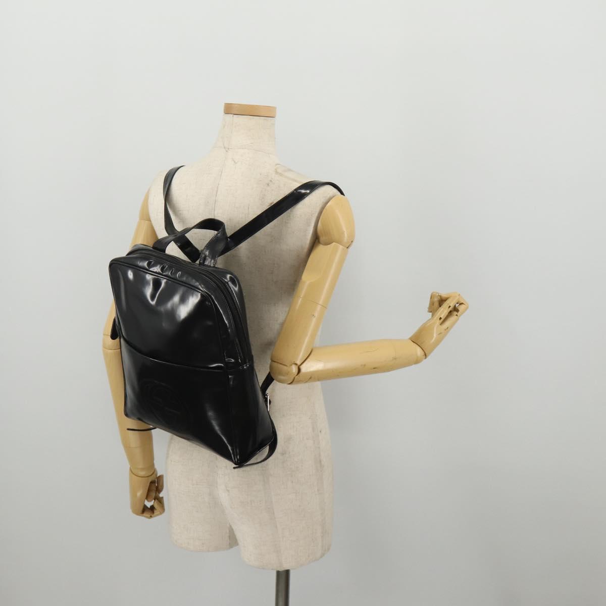 GUCCI Backpack Patent Black Silver Auth 201416