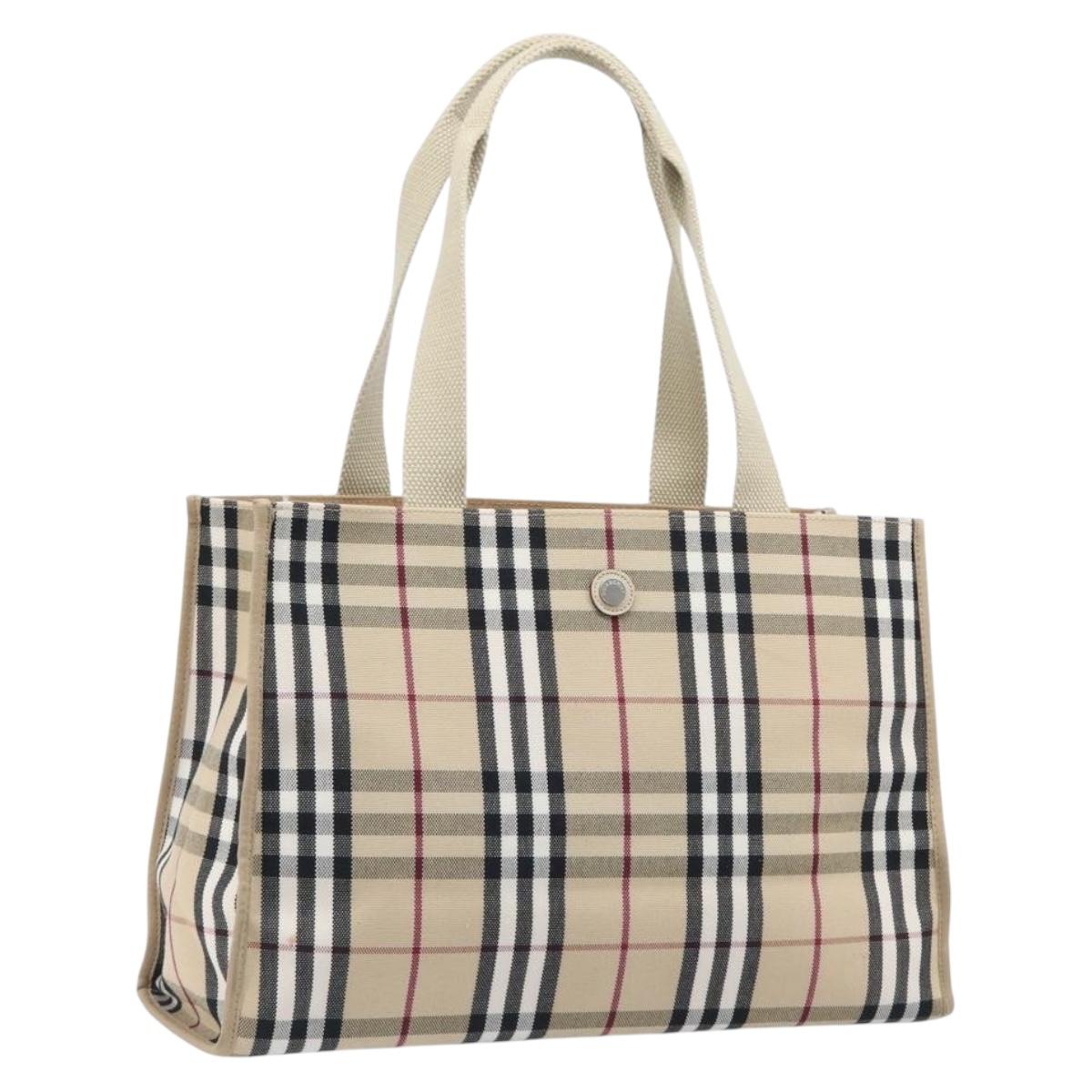 BURBERRY Nova Check Tote Bag Canvas Beige Silver Auth 201419A