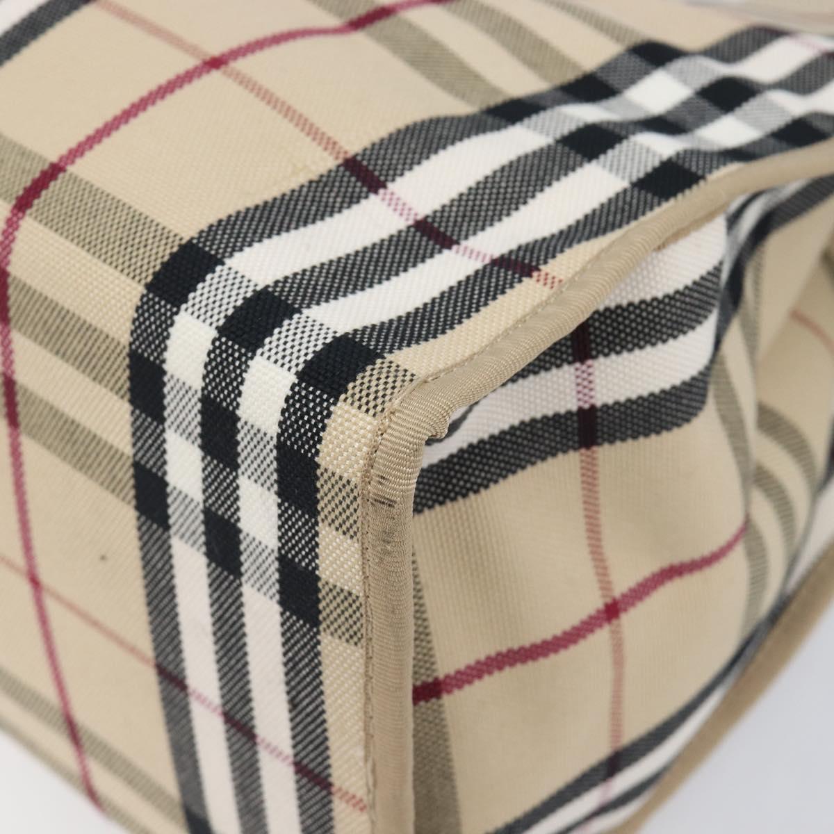 BURBERRY Nova Check Tote Bag Canvas Beige Silver Auth 201419A