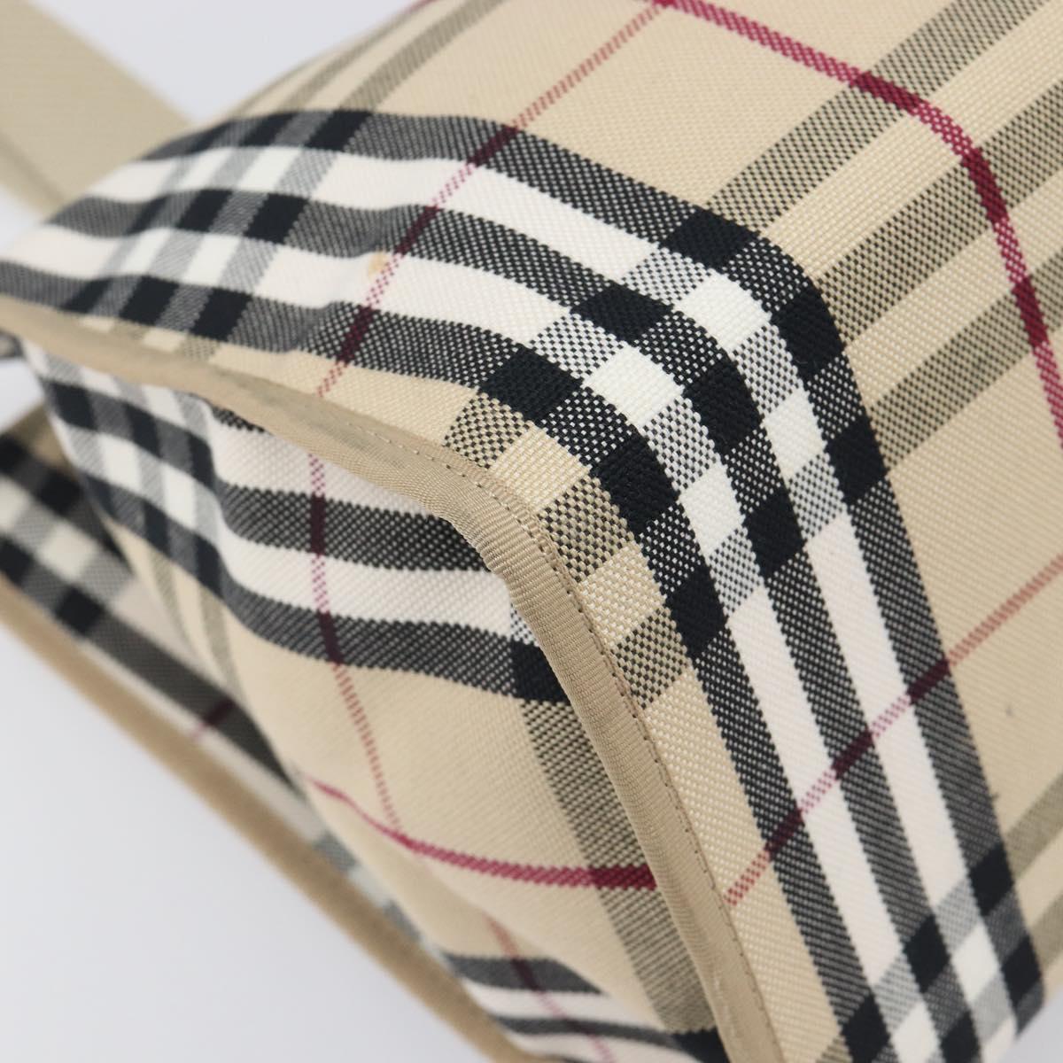 BURBERRY Nova Check Tote Bag Canvas Beige Silver Auth 201419A