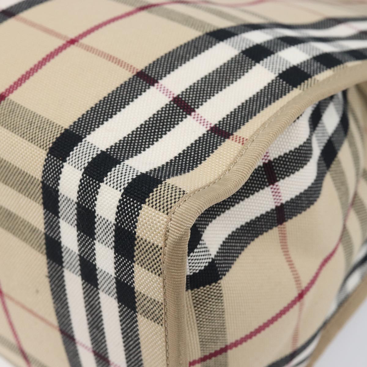 BURBERRY Nova Check Tote Bag Canvas Beige Silver Auth 201419A