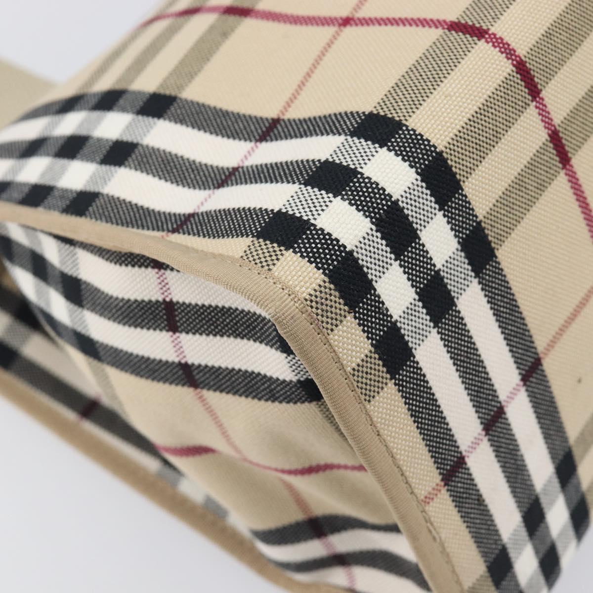 BURBERRY Nova Check Tote Bag Canvas Beige Silver Auth 201419A