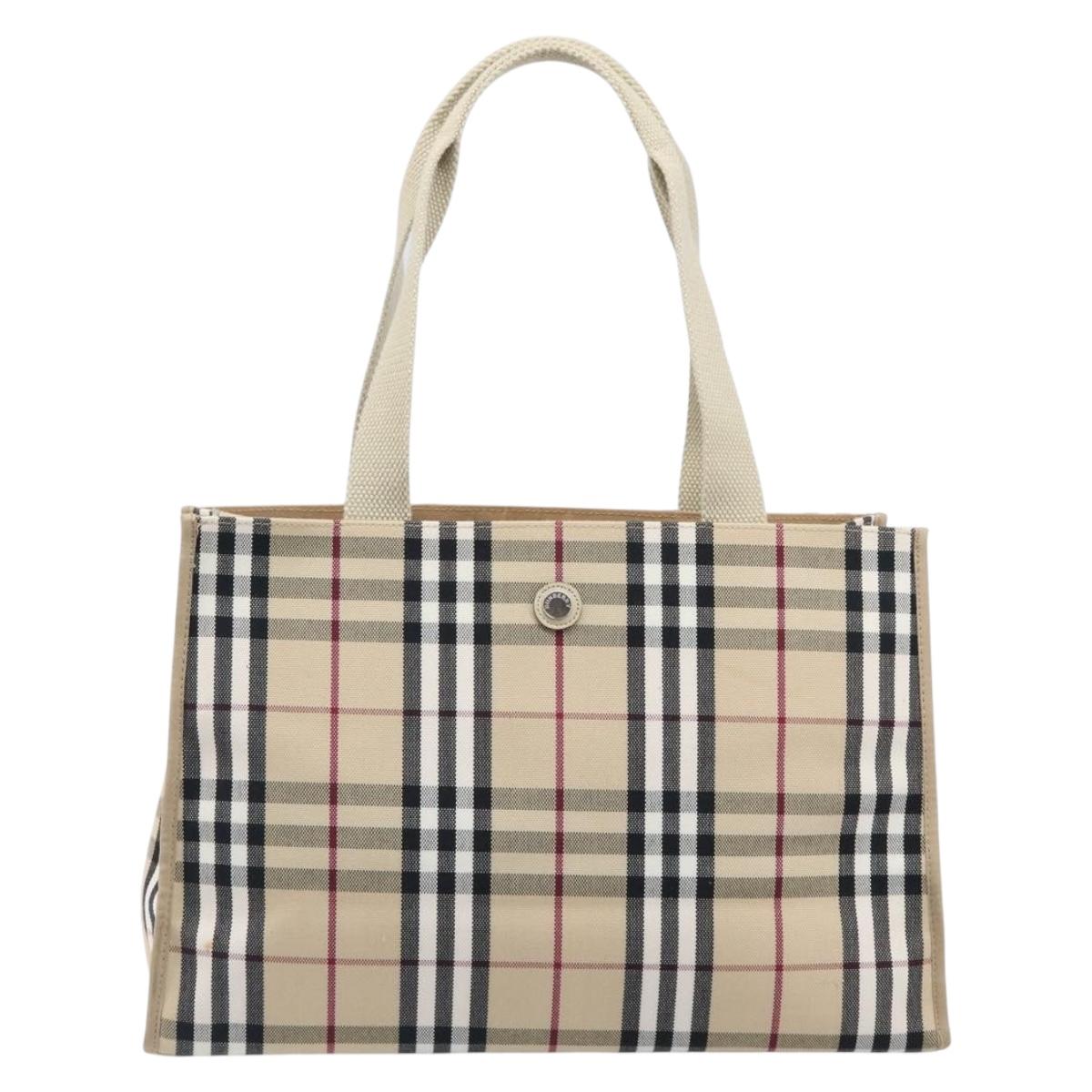 BURBERRY Nova Check Tote Bag Canvas Beige Silver Auth 201419A