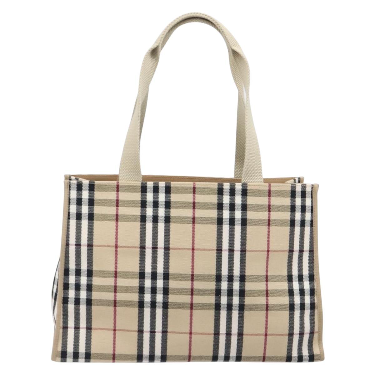 BURBERRY Nova Check Tote Bag Canvas Beige Silver Auth 201419A
