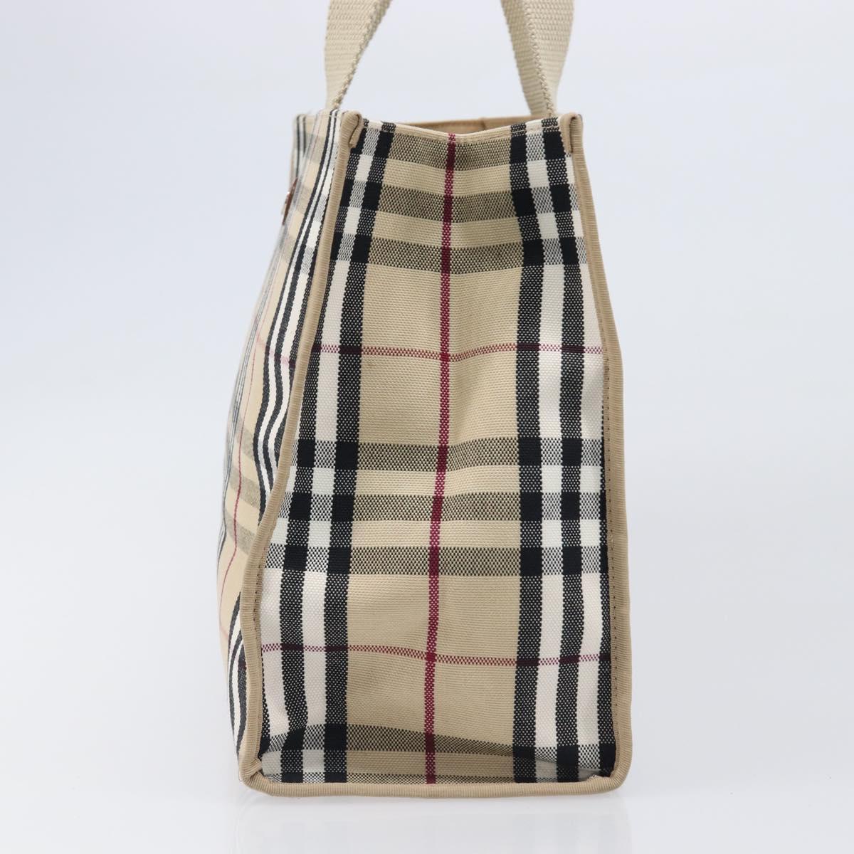 BURBERRY Nova Check Tote Bag Canvas Beige Silver Auth 201419A