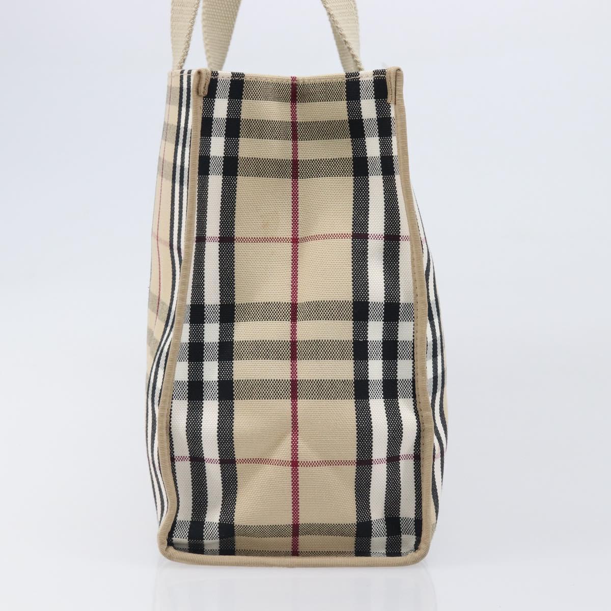 BURBERRY Nova Check Tote Bag Canvas Beige Silver Auth 201419A
