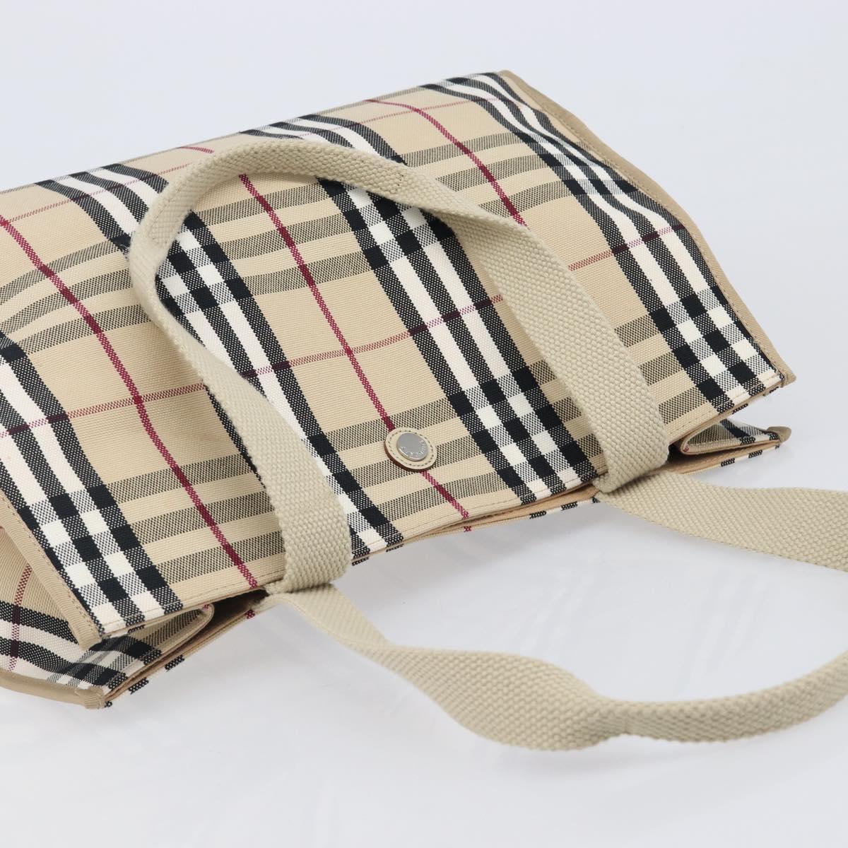 BURBERRY Nova Check Tote Bag Canvas Beige Silver Auth 201419A