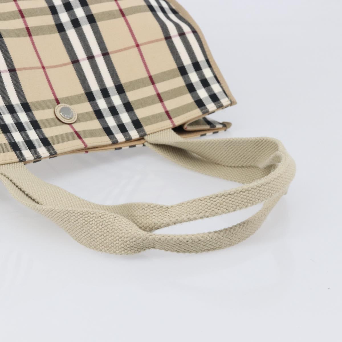 BURBERRY Nova Check Tote Bag Canvas Beige Silver Auth 201419A