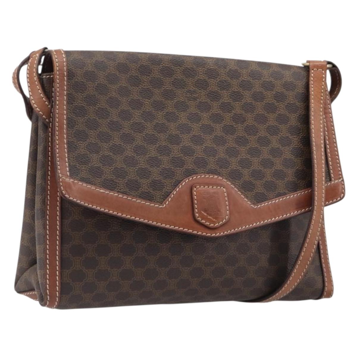 CELINE Macadam Shoulder Bag PVC Leather Brown Gold Tone Auth 201420
