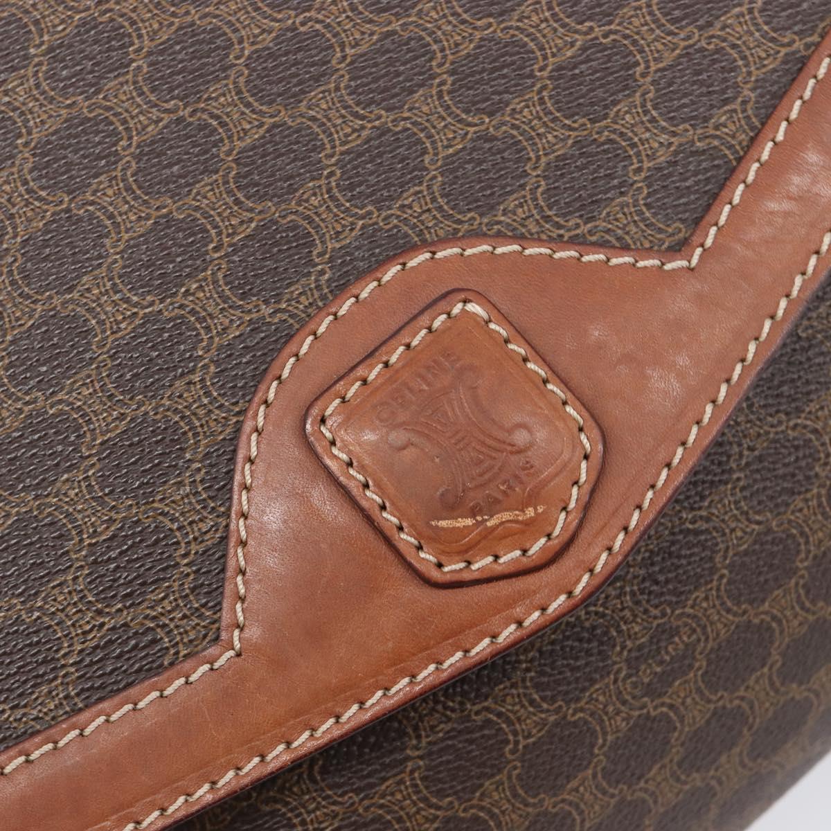 CELINE Macadam Shoulder Bag PVC Leather Brown Gold Tone Auth 201420