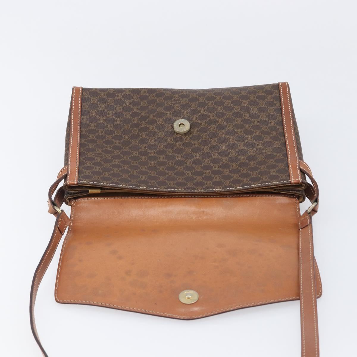 CELINE Macadam Shoulder Bag PVC Leather Brown Gold Tone Auth 201420