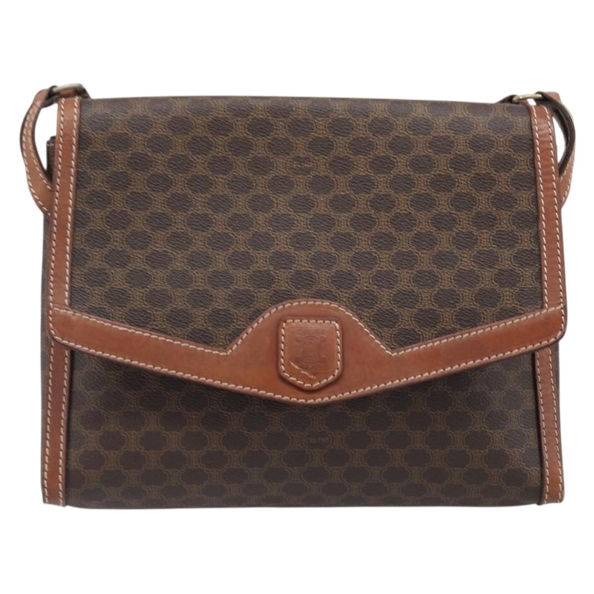 CELINE Macadam Shoulder Bag PVC Leather Brown Gold Tone Auth 201420