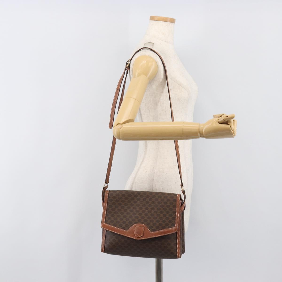 CELINE Macadam Shoulder Bag PVC Leather Brown Gold Tone Auth 201420
