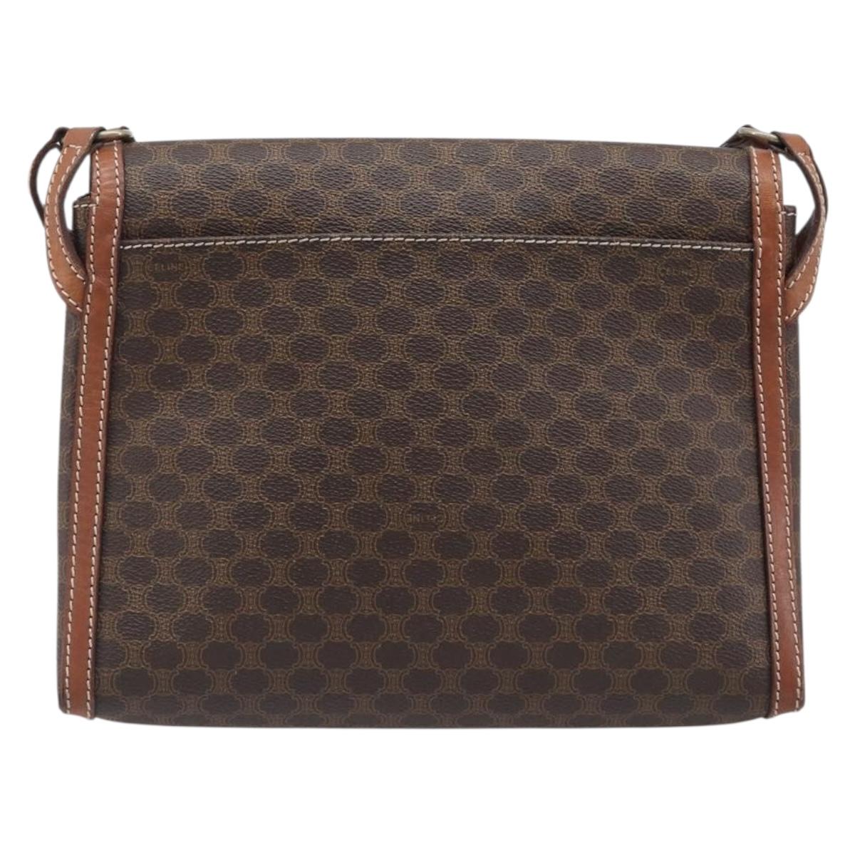 CELINE Macadam Shoulder Bag PVC Leather Brown Gold Tone Auth 201420