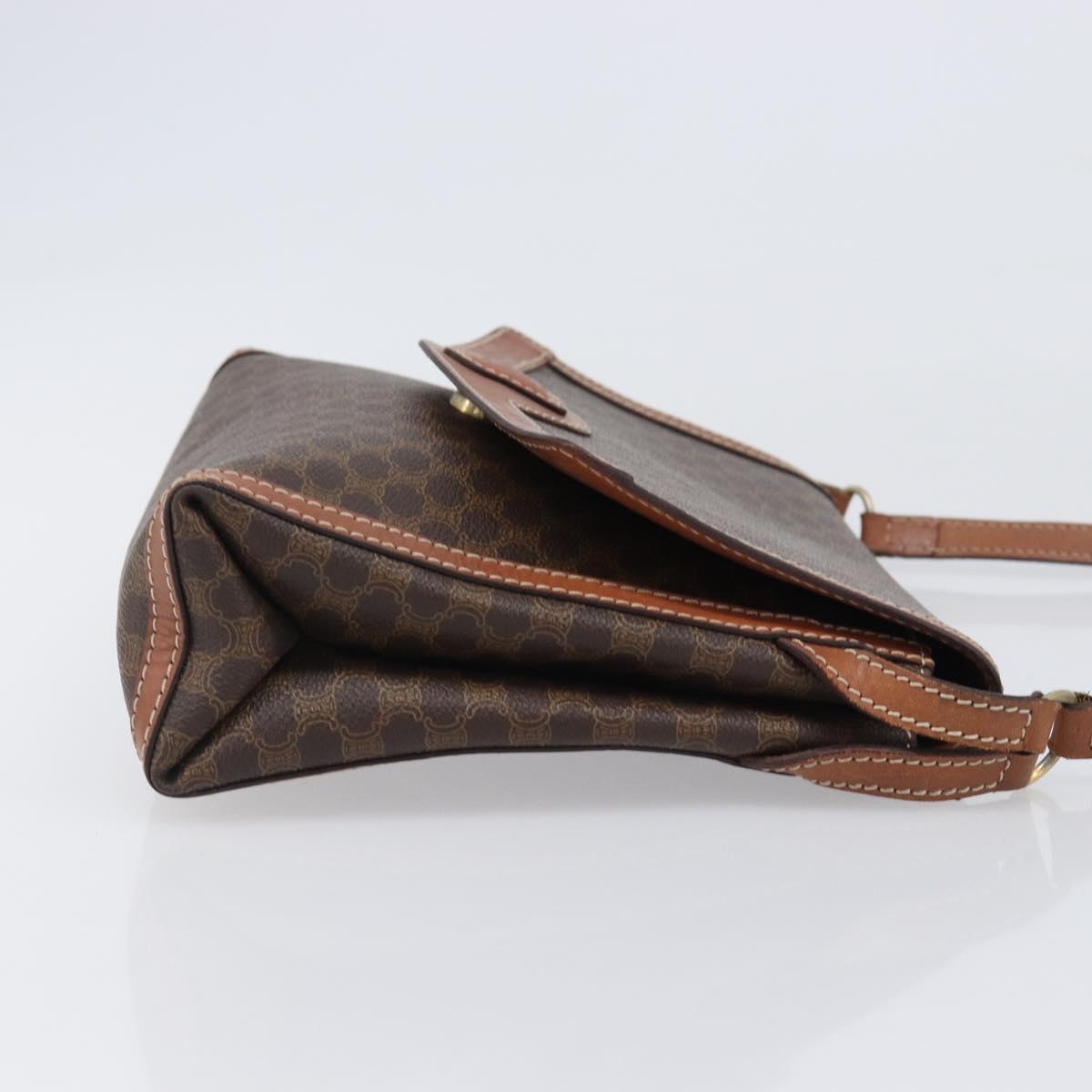 CELINE Macadam Shoulder Bag PVC Leather Brown Gold Tone Auth 201420