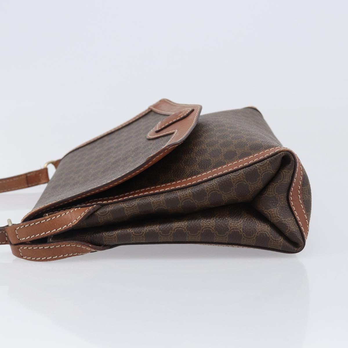 CELINE Macadam Shoulder Bag PVC Leather Brown Gold Tone Auth 201420