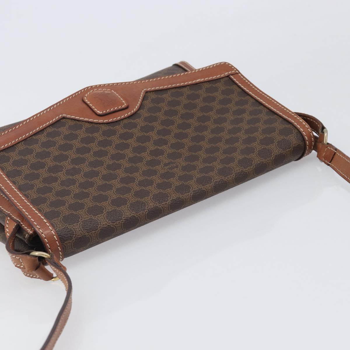 CELINE Macadam Shoulder Bag PVC Leather Brown Gold Tone Auth 201420