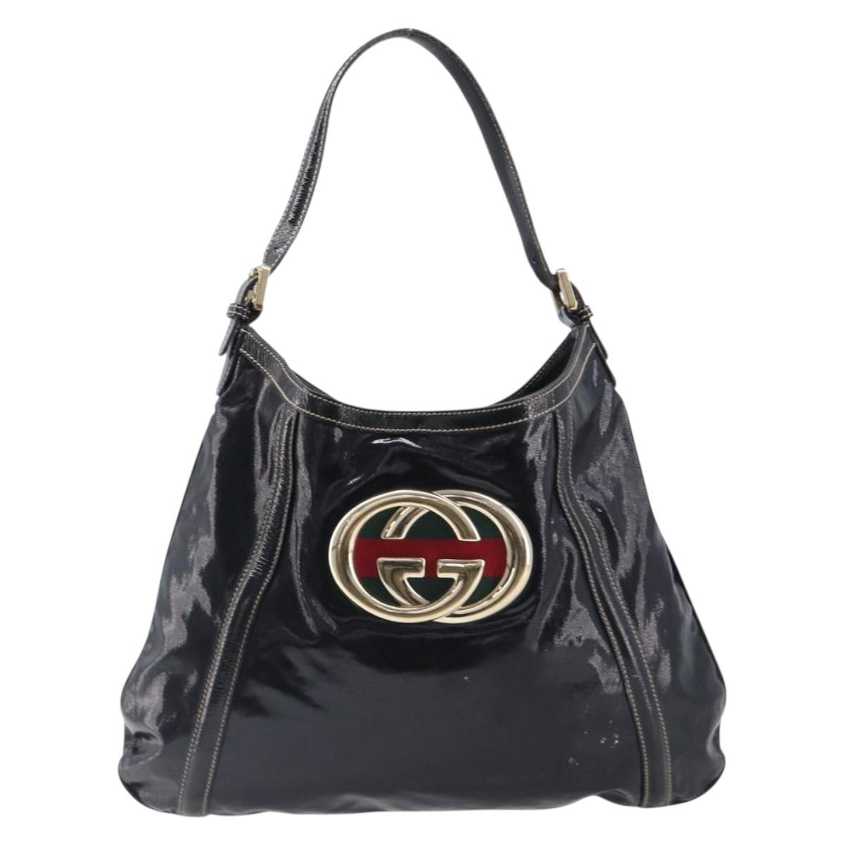 GUCCI Interlocking Shoulder Bag PVC Leather Black Gold Tone 162740 Auth 201423