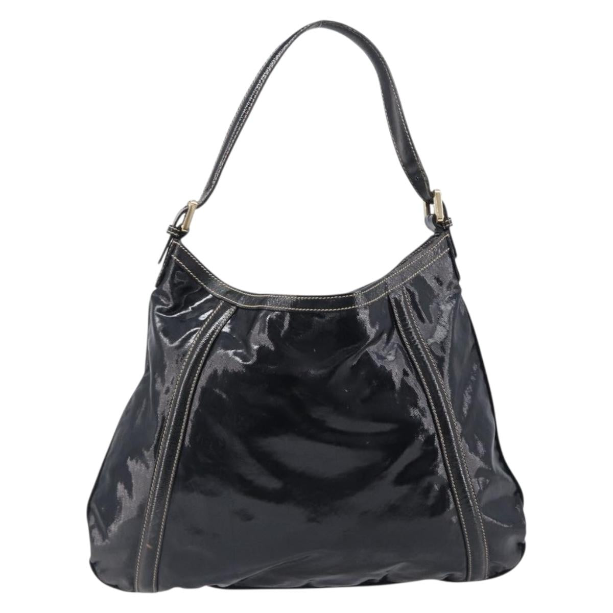 GUCCI Interlocking Shoulder Bag PVC Leather Black Gold Tone 162740 Auth 201423