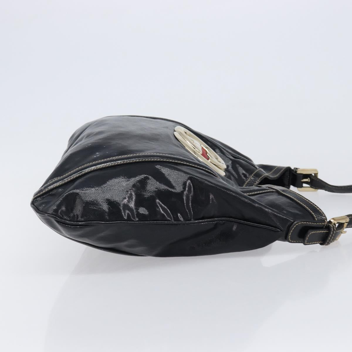 GUCCI Interlocking Shoulder Bag PVC Leather Black Gold Tone 162740 Auth 201423
