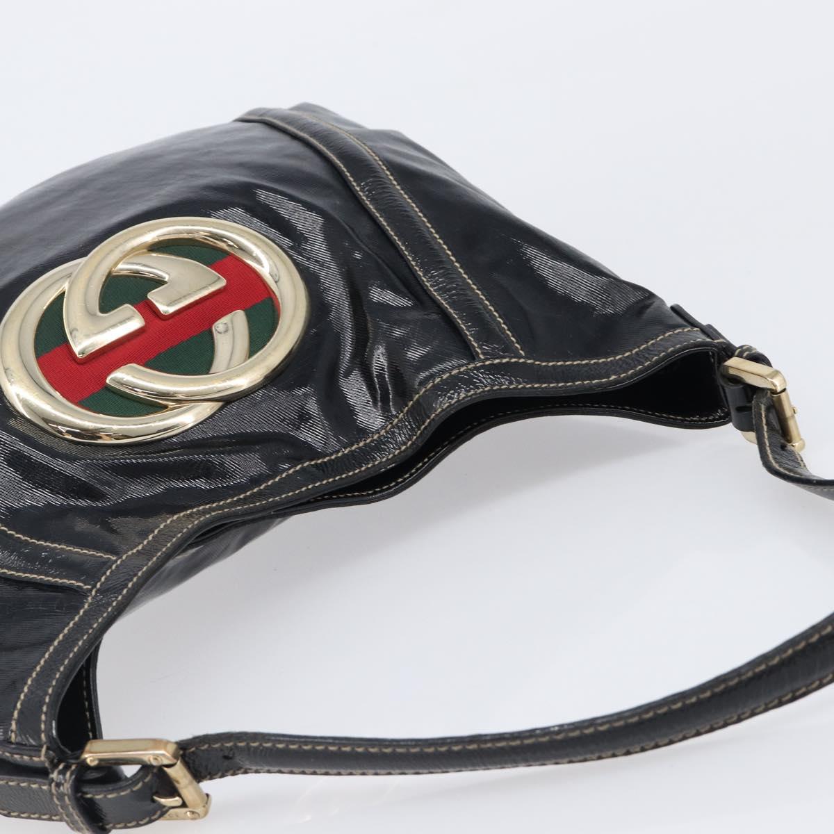 GUCCI Interlocking Shoulder Bag PVC Leather Black Gold Tone 162740 Auth 201423