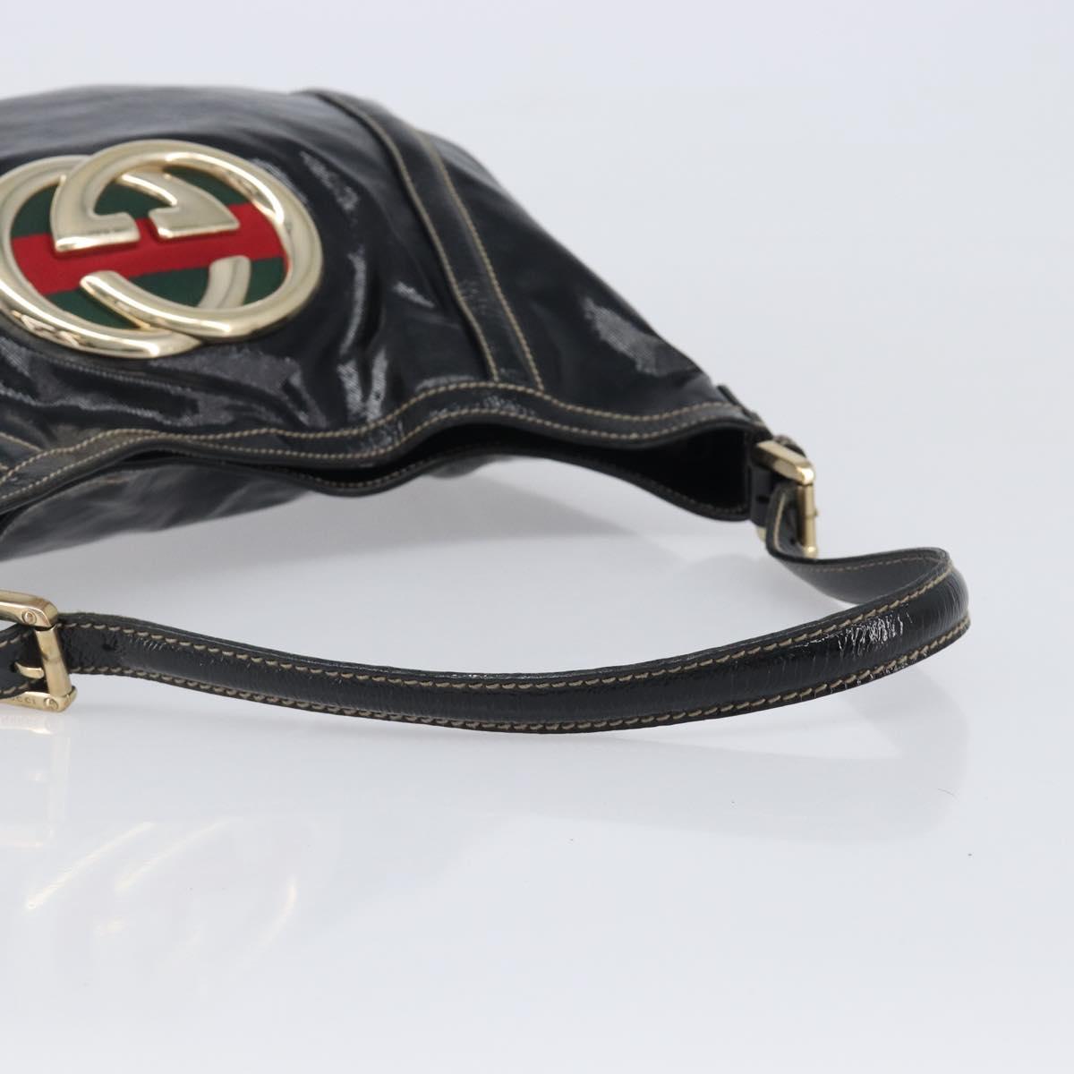 GUCCI Interlocking Shoulder Bag PVC Leather Black Gold Tone 162740 Auth 201423