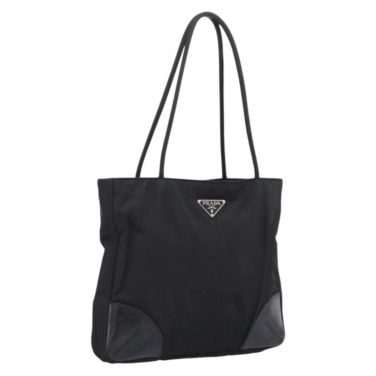 PRADA Tote Bag Nylon Black Silver Auth 201424