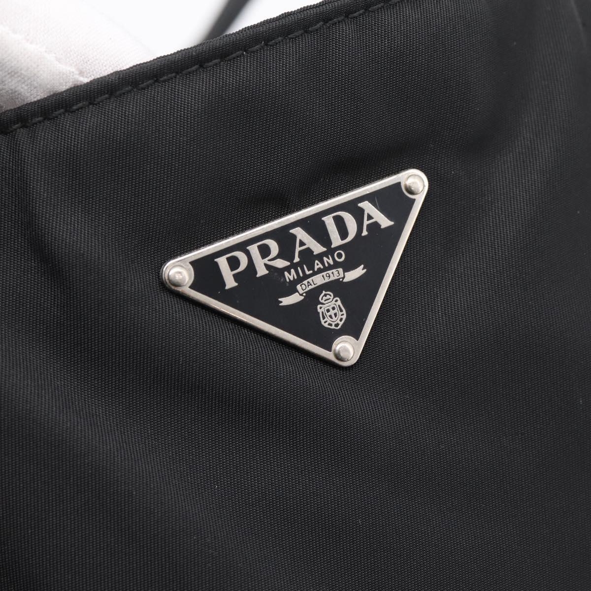 PRADA Tote Bag Nylon Black Silver Auth 201424