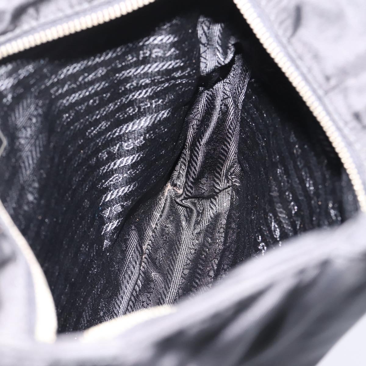PRADA Tote Bag Nylon Black Silver Auth 201424