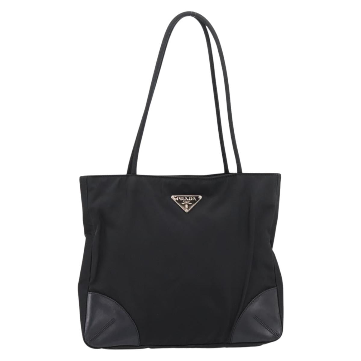 PRADA Tote Bag Nylon Black Silver Auth 201424