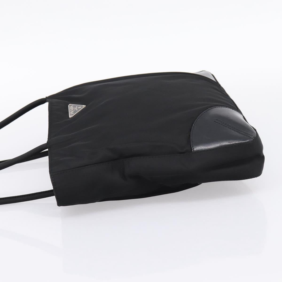 PRADA Tote Bag Nylon Black Silver Auth 201424