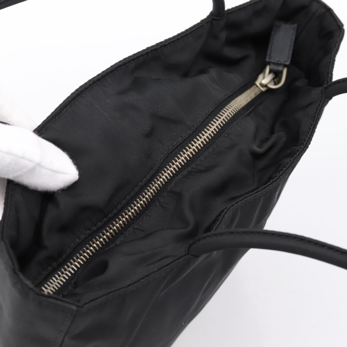 PRADA Tote Bag Nylon Black Silver Auth 201424