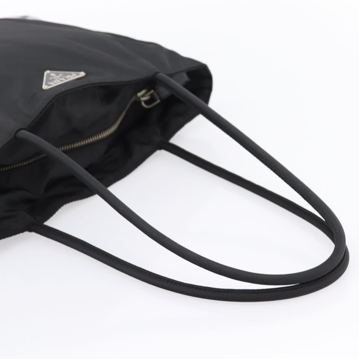 PRADA Tote Bag Nylon Black Silver Auth 201424